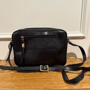 J.W. HULME Black Leather Crossbody Bag, Made in The USA